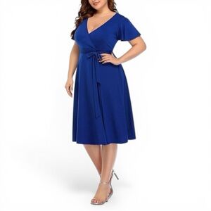 Pinup Fashion Royal Blue Surplice Midi Dress Size 14W NWT